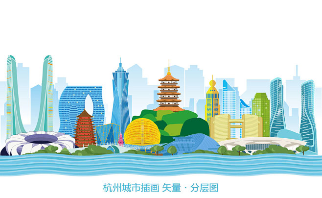 杭州 杭州地标建筑 杭州海报 浙江杭州 杭州地标 杭州标志性建筑 杭州